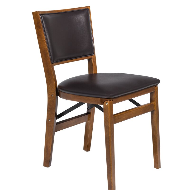 Upholstered Back Wood Vinyl Padded Folding Chair 